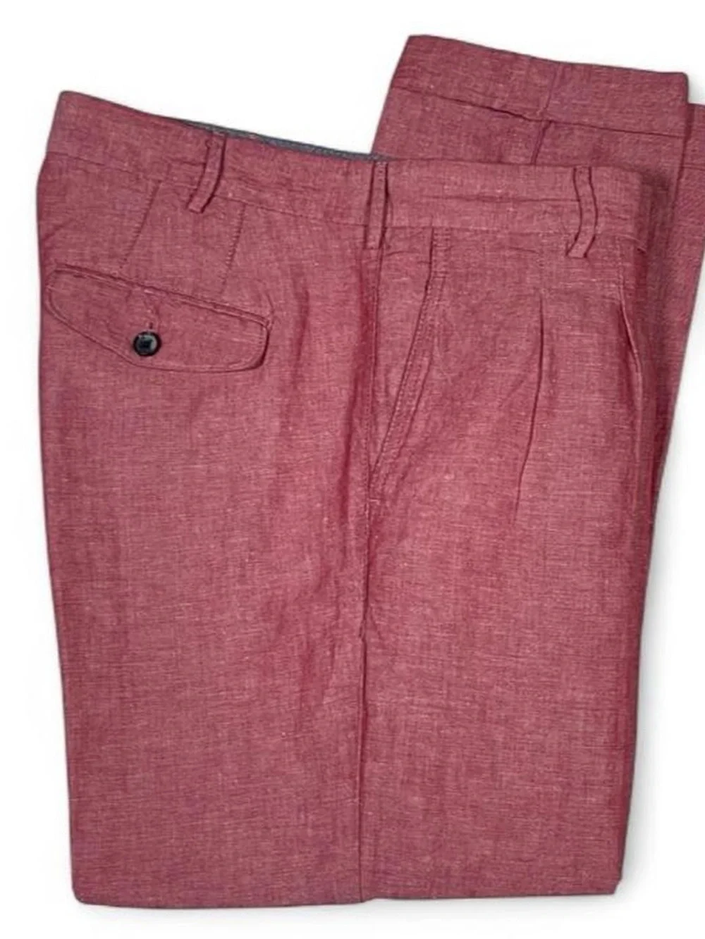 NWOT Gutteridge Rosso Slim Fit Slack Chino Red Linen Blend Pleated Pants W34 L32